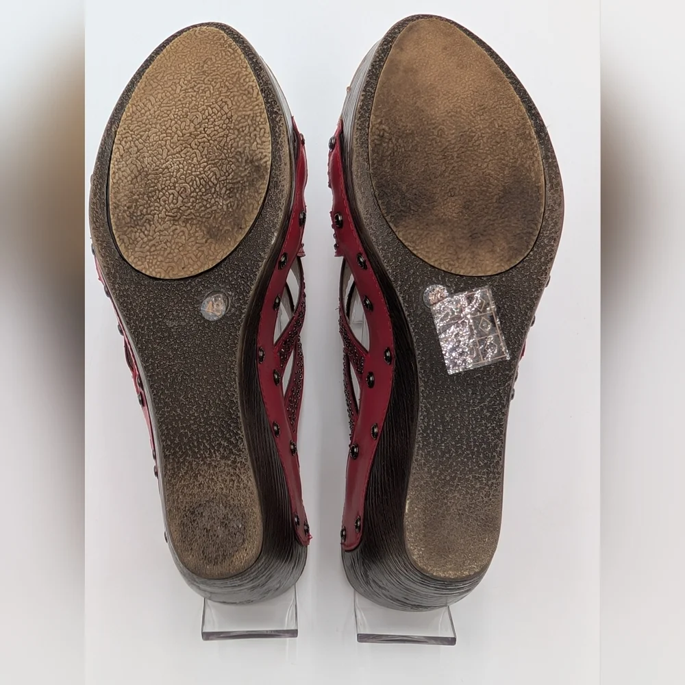 Patrizia By Spring Step Studded Red Sequin High Heel Wedge Sandal Sz US 9 EU 40 - Picture 15 of 16